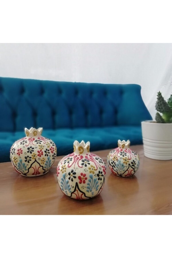 3'lü Set El Işi Çini Beyaz Nar Takımı