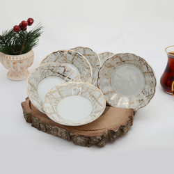 İpek - İpek Porselen Altın Desen ve Yaldızlı 6lı Çay Tabağı Seti PKCT05