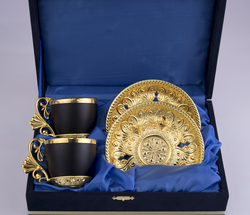 Busem - Busem 2'li Siyah Gold Kahve Sunum Fincan Seti