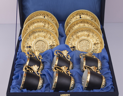 Busem - Busem 6 Kişilik Siyah Gold Kahve Fincan Seti