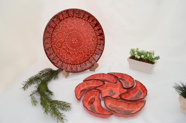 Çini Rüzgargülü Çerezlik 7 Parça Kırmızı - 2