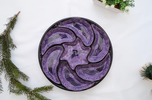 porselenshop - Çini Rüzgargülü Çerezlik 7 Parça Lila