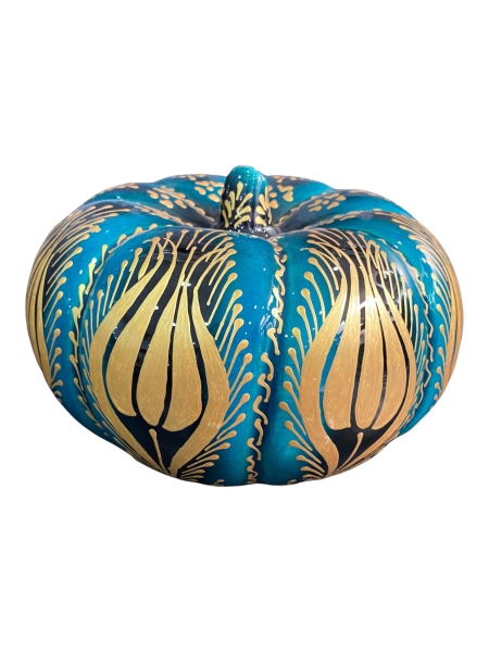 El Yapımı İşlemeli Çini Kabak Yeşil Altın Yaldızlı - 2