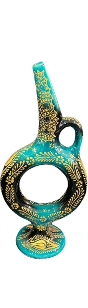 El Yapımı İşlemeli Çini Küçük Hitit Vazo Seti Yeşil Altın Yaldızlı - 2