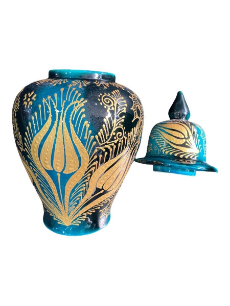 El Yapımı İşlemeli Çini Küçük Küp - 2