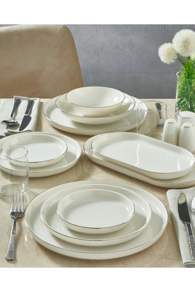 Güral Porselen - Güral Porselen Bilbao 69 Parça 12 Kişilik Bone Yemek takımı Platin GBSBLB69YT220