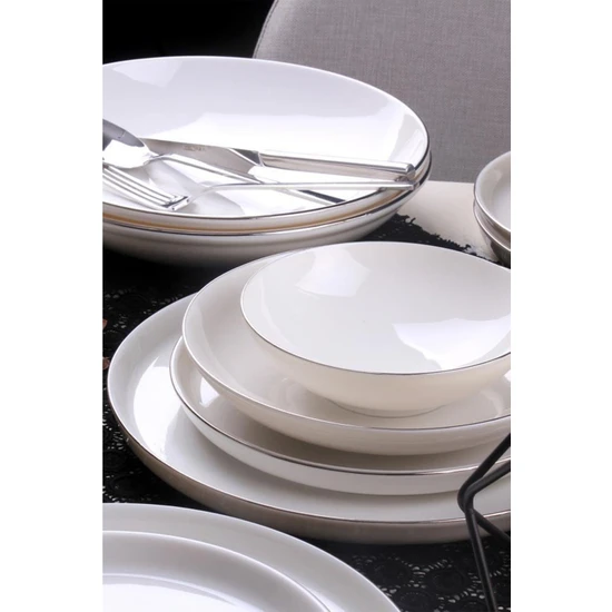 Güral Porselen Bilbao 69 Parça 12 Kişilik Bone Yemek takımı Platin GBSBLB69YT220 - 3