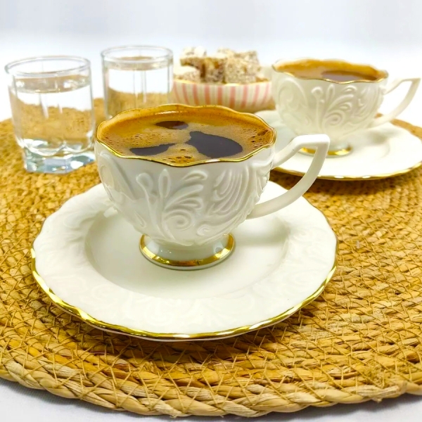 İpek - İpek porselen 6 kişilik beyaz kahve fincan takımı