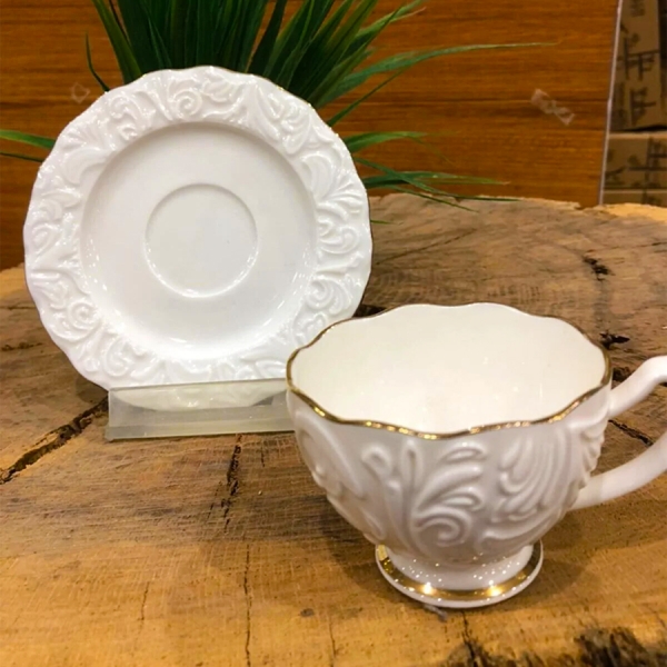 İpek porselen 6 kişilik beyaz kahve fincan takımı - 4