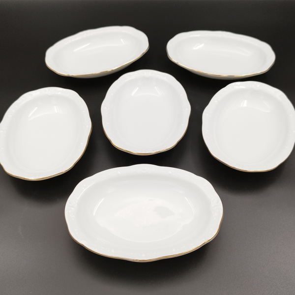 İpek Porselen Kahvaltılık Çerezlik Porselen 6 li Oval Kayık Tabak - 5